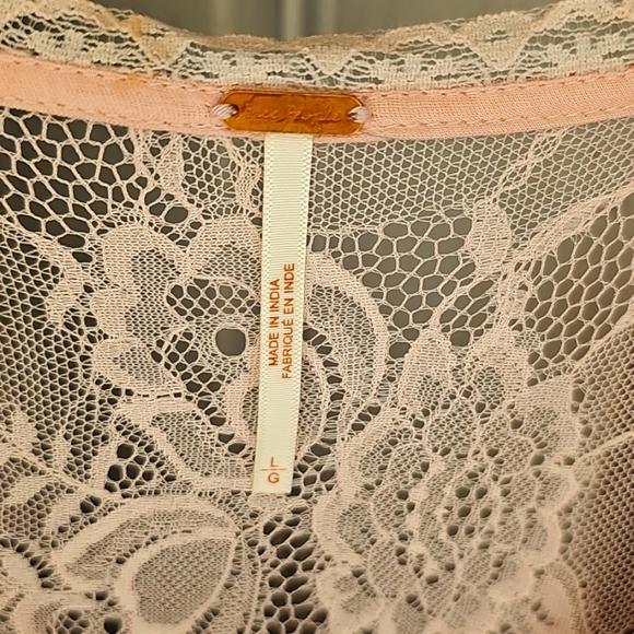 NWT Free People Womens Pink Rose Stretch Floral Lace Cut-out Tiered Mini Dress L - Picture 5 of 6